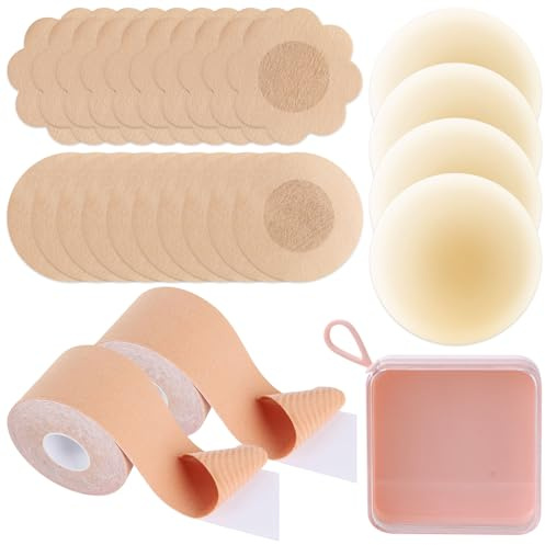 CZAYEFNH Nippelpads– Bruststraffung-Tape, 14 Stück, Selbstklebender Brustwarzen-Abdeckungs-BH, atmungsaktives Bob-Tape zum Heben großer Brüste, Körbchengröße A-G, Beige