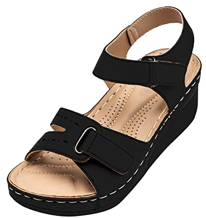 Sandales Femme Ete Confortable Orthopedique Chaussures AntidéRapantes Respirantes Sandales Et Nu-Pieds BohêMe Bout Ouvert Sandales Avec Talon Plateforme Comfy Semi Trailer Sandales Extérieur, Mode
