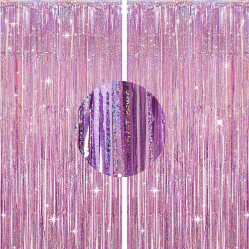 G2PLUS Glitzer Lametta Vorhang Rosa, Metallic Lamettavorhängen, 2 Stück Glitzernde Lametta-Vorhänge für Party, Lametta Dekovorhänge für Geburtstags, Themenparty, Weihnachten Deko