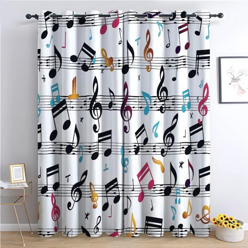 CozyRest Kinder Vorhänge Musiknoten Ösen Gardinen mit Blickdichte Thermo Vorhang Kälteschutz Blackout Curtain Kinderzimmer Schlafzimmer Ösenvorhang H 260 x B140cm x2