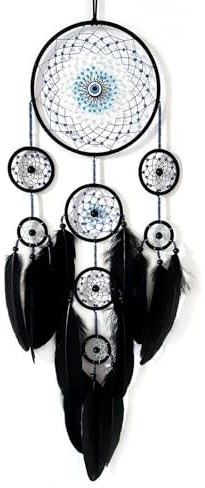 Donko Evil Eye Black Dream Catcher Large Dream Catchers Wall Decor Handmade Feather Dreamcatcher Wall Hanging Ornament for Bedroom Living Room Home Decor