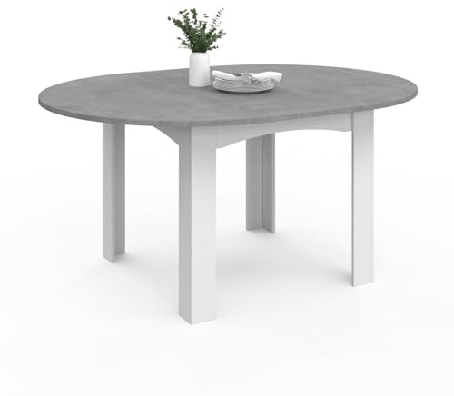 IDMarket - Table à Manger Extensible Ronde Dona 110-150 cm Blanc et béton