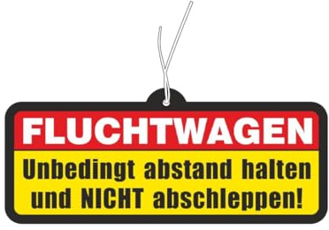 2x Duftbaum mit - FLUCHTWAGEN - Unbedingt Abstand halten und NICHT abschleppen! - Motiv, Auto Duftspender lustig, tuning, Lufterfrischer, Duftanhänger Auto, Duftbaum Set Auto
