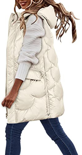 Lange Version der Damenweste, mit Kunstdaunen gefüllte Kapuzenweste, geeignet für Winter Weste Damen 48