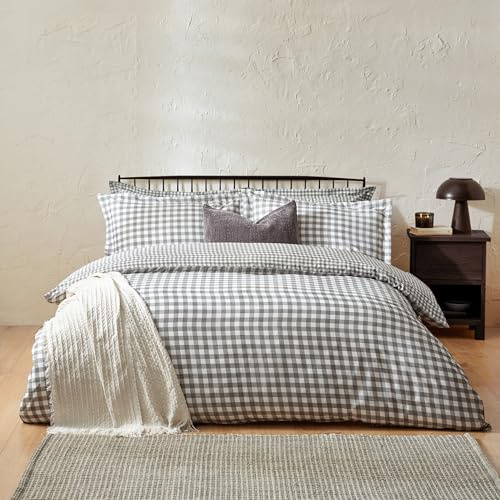Yard Barton Quadri Vichy Set Copripiumino – 100% Cotone Reversibile Federe Oxford Morbido E Traspirante Biancheria Da Letto Premium (Grigio – King UK Standard – 230x220cm)