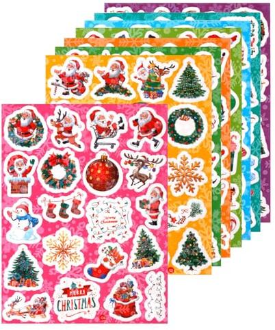 160 Stück Sticker Weihnachten Kinder, Holografisch Glänzend Weihnachtsmann Weihnachtsbaum Schneeflocke Elch Wasserfest Aufkleber Abziehbilder zum Basteln Scrapbooking Partygeschenke, 8 Blatt