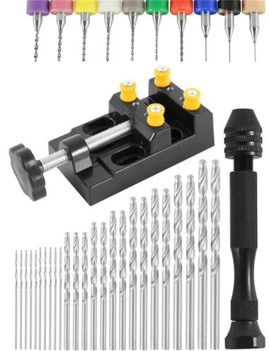37-Piece Hand Drill Tool Set With Pin Vise Hand Drill Mini Twist Drill Bits Bench Vice For DIY Jewelry Making Craft Carving (0.3-1.2 MM)