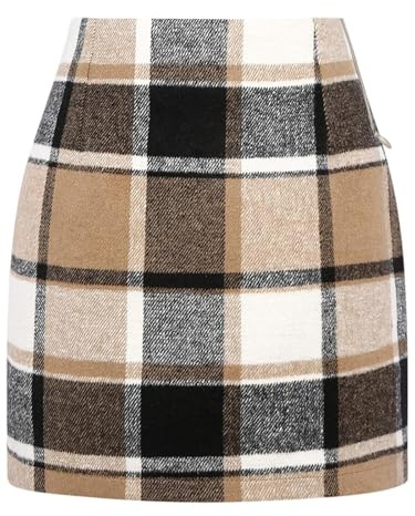 Women Plaid Mini Skirt Fall Winter High Waisted Pencil A Line Skirt