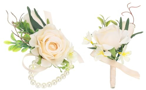 PATIKIL Kunstblumen-Handgelenk-Korsage und Anstecksträuße-Set, 1 Set für Männer Frauen Bräutigam Braut Trauzeugen Hochzeitszeremonie Party Abschlussfeier Weihnachten, Licht