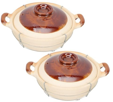 Ciieeo Cazuela De Barro Con Mango Ergonómico 0,5l Persona, Apta Para Horno, Olla Para Cocinar Arroz y Guisos, Utensilio De Cocina Tradicional Para Uso Doméstico, Juego 2 Piezas