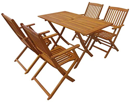 IKAYAA Gartenmöbel Set Holz Garten essgruppe 4 Personen Holz Klappbar Wetterfest Sitzgarnitur Terassenmöbel außen-Braun-5-tlg