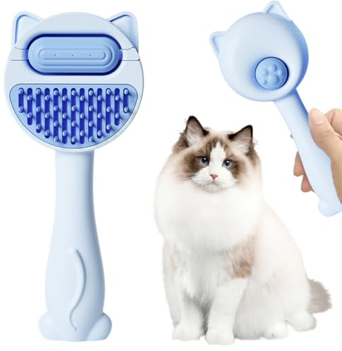 GGUFAY KatzenbüRste Mit Dampf & AuslöSeknopf, DampfbüRste Katze, HundebüRste Mit Dampf, Massage Steamer Kamm FüR Langhaar Und Kurzhaar Zum Entfernen Losem Fell Und Schmutz