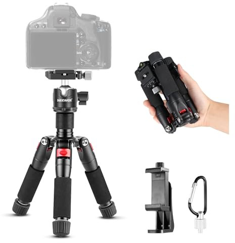 NEEWER Mini trépied de Bureau pour Appareil Photo avec Support pour Téléphone Portable, Compatible avec iPhone, Support Portable pour Webcam DSLR, Tête Sphérique 360°, Plaque QR 1/4, TP-AAM521