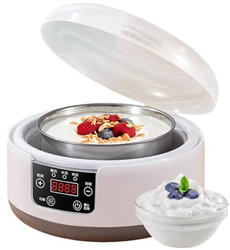 Yaourtière, machine de fermentation de 1,2 l avec minuterie, doublure en acier inoxydable, contrôle constant de la température pour yaourt et fromage