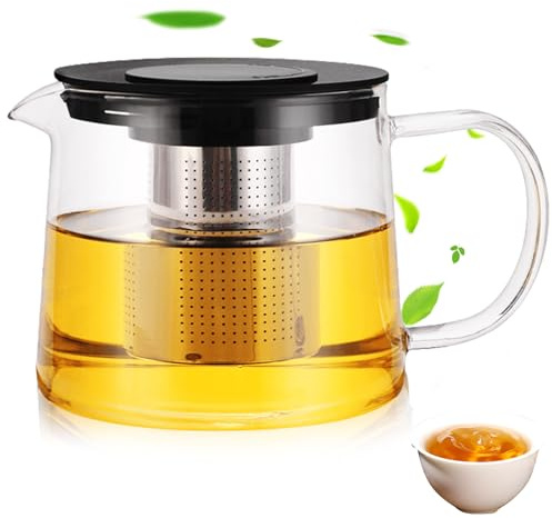 ATODAKA 1.5L Glaskanne mit sieb, Teekanne mit Siebeinsatz, Teekanne aus Glas, Glasteekanne, Borosilikatglas Teeservice Überhitzungsschutz für schwarzen Tee, Grüner Tee, duftender Früchtetee