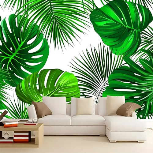 Générique Papier Peint Panoramique Monstera à feuilles de palmier 500x280 cm Papier Peint Intissé Mural, Poster Geant Mural 3D, pour Salon Chambre d'enfants restaurant Décoration Murale