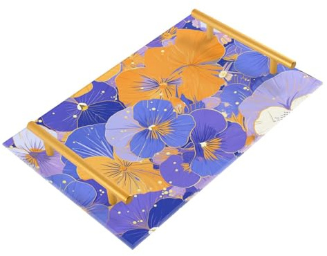Abstract Flowers Orange Purple Pansies Decorative Decorative Tray with Handles Coffee Table Serving Tray for Jewelry Perfume for Square Serving bandeja para el Cafe