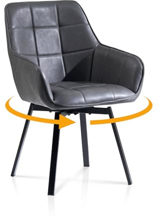 TUKAILAI Esszimmerstühle Drehbar Kunstleder mit Armlehnen, Grau | Drehstuhl esszimmer,Rückenlehne,Armlehnstuhl,Gepolsterter Sitz, Metallbeine, Für Küche