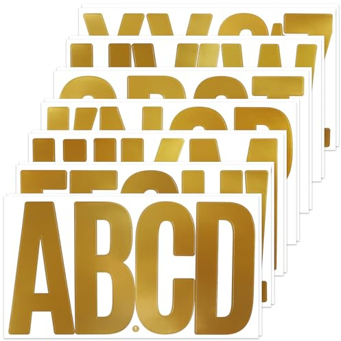 BINLINHONGO 74 Large Alphabet Stickers, 14 Sheets 6 Inches Self-Adhesive Vinyl Letters Sticker Decals for Mailbox, Doors, Trucks, Classroom Decor and Outdoors, Gold