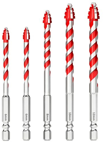 Ninnyi 5 Pcs Masonry Drill Bits Set, Carbide Drill Bit for Tiles Brick Porcelain Ceramic (6, 6, 8, 10, 12mm)