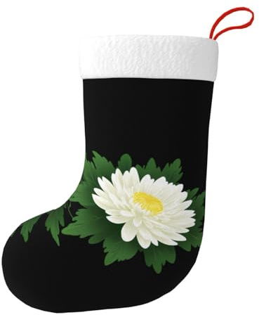 Whjssf White Chrysanthemum Picture Double-Sided Printed Christmas Socks for Large-Capacity Holiday Party Indoor Decorations