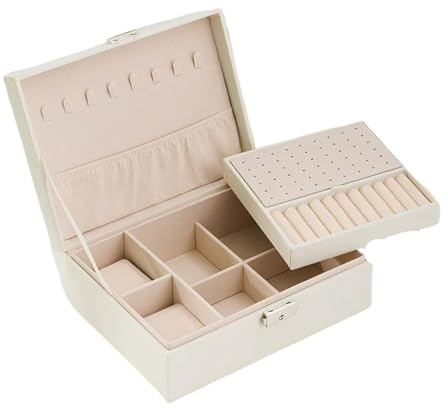 1 Pcs,Layer Storage Box For Men And Women Large Capacity Leather Jewelry Hardware Latch Travel Portable Flip Lid Palm Para Anillos, Collares, Pendientes Y Pulseras(White)