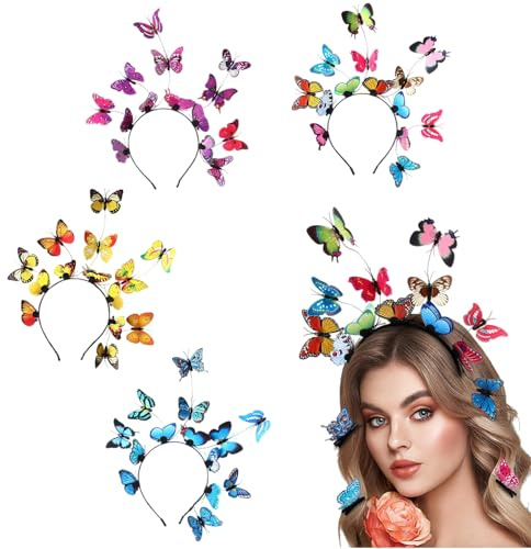 Orablooiva Pack de 4 Chapeaux Fascinateurs Papillon pour Femmes Serre-Tête Papillon Couronne Monarque Costume d'Halloween Accessoire de Tête Pour Soirée Thé Déguisement D