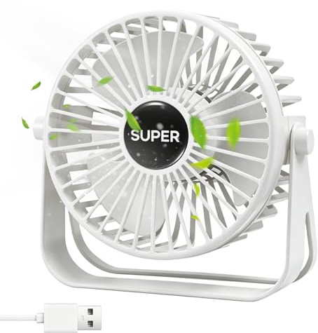 Vexnaro Mini Ventilador de mesa USB, 3 Velocidades, 360 Grados Rotation, con Cable USB de 1,2 m, Rejilla Extraíble, Ventilador Portátil Silencioso para Hogar, Oficina, Camping y Viaje (Blanco)