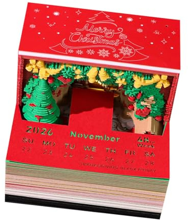Calendario de papel con temática navideña de 2026, páginas ecológicas que se pueden rasgar e iluminación cálida para regalo, calendario de Adviento con luz LED