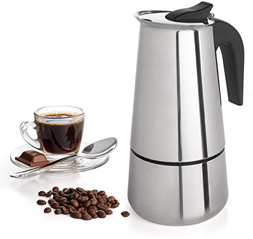 Mixpresso 6 Cup Greca Stovetop Espresso Pot 300ml/10oz, Moka Pot with Coffee Percolator Design, Stainless Steel Stove Top Coffee Maker for Camping or Home Use,Italian Stovetop Espresso Maker