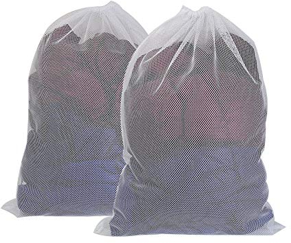 Vivifying Large Mesh Laundry Bags, Set of 2 Durable Coarse Washing Net Bags with Lockable Drawstring for Big Clothes, Duvet Cover (White)