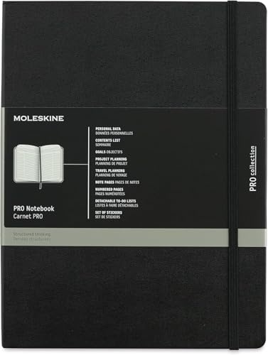 Moleskine Pro Notebook, Taccuino da Ufficio, Copertina Rigida con Chiusura Elastica,Layout Organizzato con 8 Fogli Staccabili, Colore Nero, Formato Extra Large 19 x 25 cm