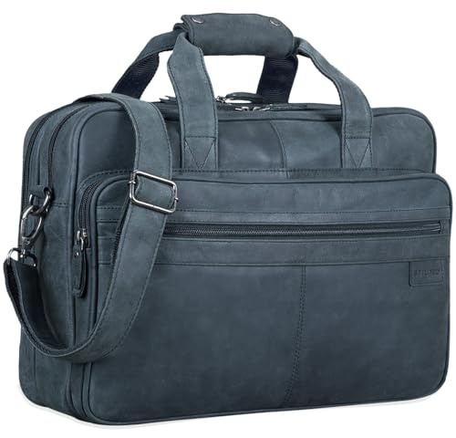 STILORD Atlantis Leder Aktentasche groß Vintage Lehrertasche Arbeitstasche große Ledertasche Businesstasche zum Umhängen Trolley aufsteckbar Farbe:Milano - braun