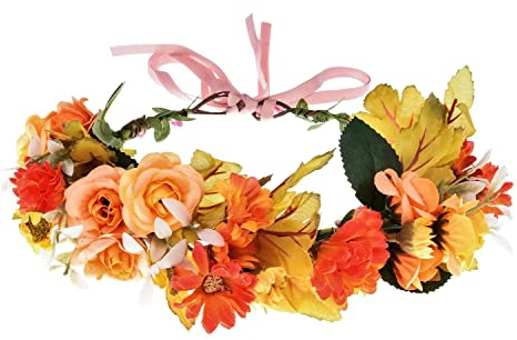 Merroyal Blumenkranz für Blumenmädchen, Braut, Blumenkronen, Mutterschaft, Brautjungfer, Haarkranz, Hochzeitsfoto-Requisiten (Orange)