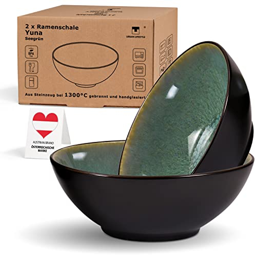 Cuenco de ramen de cerámica de 20 cm - cuenco de sopa verde, cuenco de ensalada, cuencos aperitivos, cuencos cocina, cuenco ramen, A-B: Los productos pueden tener pequeños defectos de esmalte..,