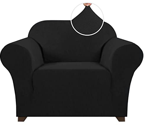 PrinceDeco Stretch Chair Cover Chair Slipcovers with Arms 1-Piece Chair Sofa Slipcovers or Living Room Non Slip Armchair Cover Furniture Protector Dogs Pet Friendly(Armchair,Black)