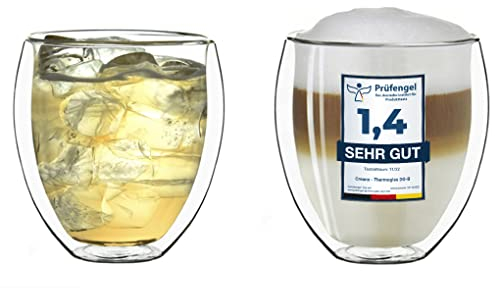 Creano Conjunto de 2 Vidrios Térmico XXL de Doble Pared Bellied, Gran Vidrio Borosilicato Resistente al Calor, Vidrio para Café y Té | 400ml