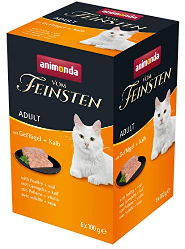 animonda vom Feinsten Katzenfutter nass mit Geflügel + Kalb (6 x 100g), getreidefreies Katzenfutter nass ohne Zucker, mit frischen, fleischigen Zutaten