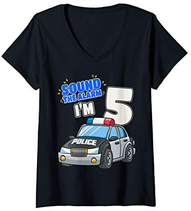 Damen Kinder-Polizeiauto 5 Geburtstag 5 Jahre Polizist Offizier T-Shirt mit V-Ausschnitt