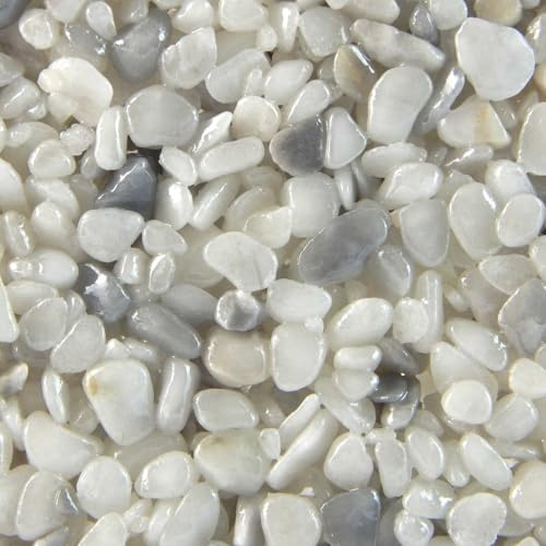 Terralith Steinteppich Marmor Komplett-Set für 1qm - Körnung: mittel - 4-6mm mit Polyurethan Bindemittel - für Außen in weiß (mix pisa)