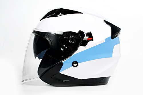 BHR Casco Jet Doppia Visiera 809 DOUBLE | Casco Scooter Omologato ECE | Casco Moto Jet con Doppia Visiera Antigraffio, 4 Punti di Ventilazione & Sgancio Micrometrico | COOL LINE BIANCO | XS