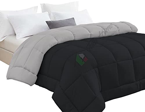 Tata Home Trapunta Invernale Tinta Unita Double Face Matrimoniale Imbottita 350 gr/mq Piumone Caldo Letto 2 Piazze 260x260 cm Bicolore Nero Grigio Mod. J