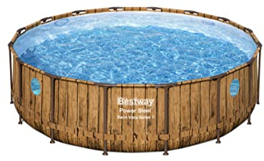 Bestway Power Steel Swim Vista Series Frame Pool Komplett-Set mit Filterpumpe Ø 488 x 122 cm, Holz-Optik (Pinie), rund