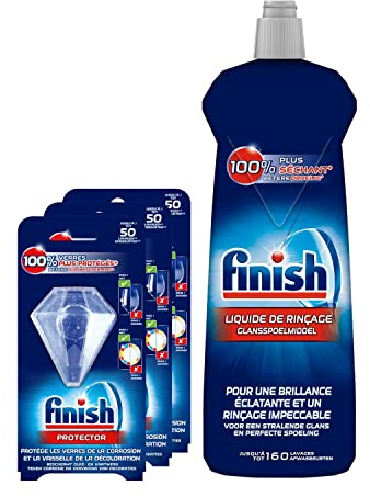 FINISH Liquide de Rinçage Lave-Vaisselle 800 ml + Protecteur de Lave-Vaisselle Anticalcaire x3