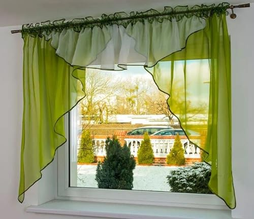 Generisch Fertige Gardine Parma 350x150 Voile Fensterdekoration Vorhänge Querbehang Lambrequin, 350 x 150 (Limettengrün)