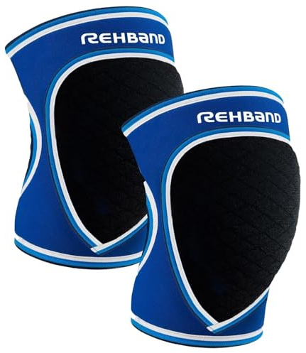 Rehband Genouillères sport pour volley-ball, handball et sports en salle, en néoprène avec ajustement près du corps, protection du genou unisexe, couleur bleu, 1 paire, taille XXL