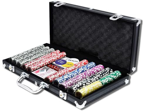 AufuN Pokerkoffer, Pokersets mit Aluminiumkoffer, 500 Laser-Pokerchips, professionelles Pokerspiel, inklusive 2 x Pokerdecks, 5 x Würfel, 3 x Dealer-Buttons (Schwarz)