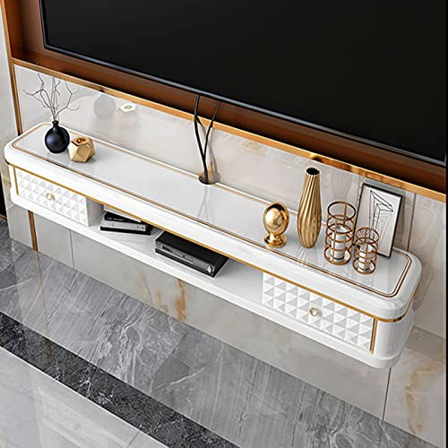 KAXGU Schwimmender Tv-Ständer Aus Holz, An Der Wand Montierte Medienkonsole Mit Schublade, Unterhaltungskonsole, Aufbewahrungsregal Für Zuhause, Wohnzimmer, Büro/White/120Cm