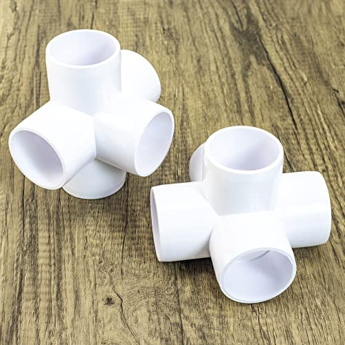 2PCS 1-1/2 Inch SCH40 5 Way Cross PVC Connector Elbow Pipe Fitting Coupling White Socket x Socket for Furniture DIY