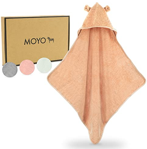 MOYO Kapuzenhandtuch mit Ohren in Puder I 75x75cm I Kleinkind & Baby Badeponcho aus 100% Frottee-Baumwolle I Babyhandtuch mit Kapuze I Weiches Baby Badetuch I Waschbares Kapuzenhandtuch Baby